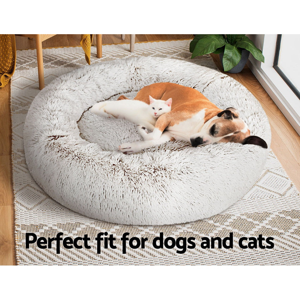i.Pet Pet Bed Dog Cat 90cm Large Calming Soft Plush White Brown - view 7