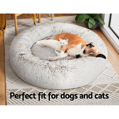 i.Pet Pet Bed Dog Cat 90cm Large Calming Soft Plush White Brown - view 7