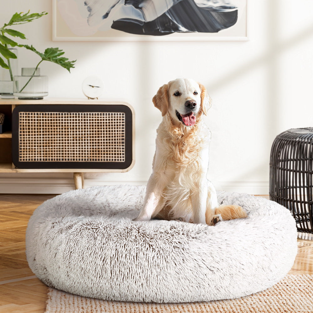 i.Pet Pet Bed Dog Cat 90cm Large Calming Soft Plush White Brown - view 8