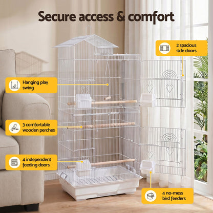 i.Pet 100cm Bird Cage Aviary Parrot Budgie White - view 7