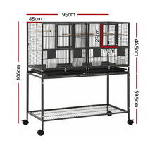 i.Pet 106cm 2-in-1 Bird Cage Aviary with Divider Parrot Budgie Wheels Black - view 2