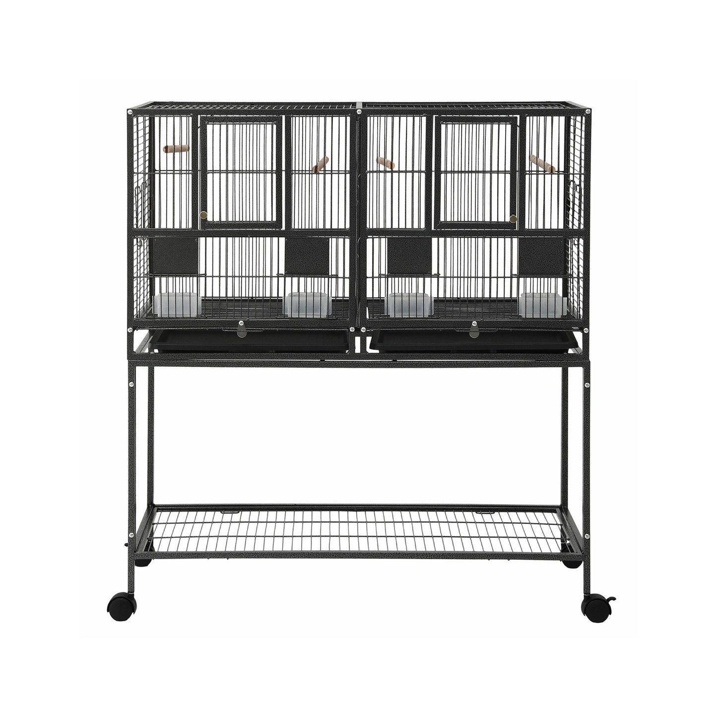 i.Pet 106cm 2-in-1 Bird Cage Aviary with Divider Parrot Budgie Wheels Black - view 3