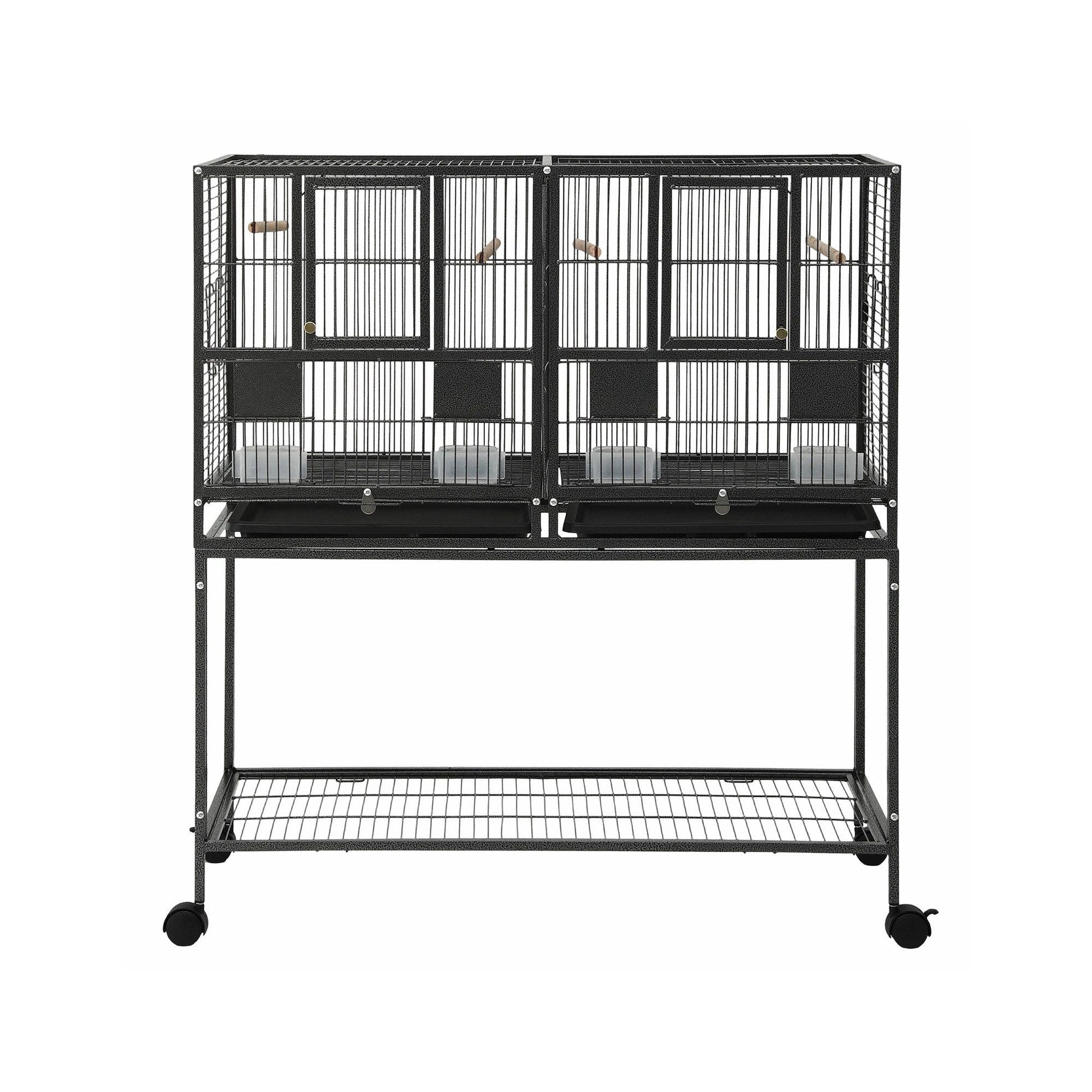 i.Pet 106cm 2-in-1 Bird Cage Aviary with Divider Parrot Budgie Wheels Black - view 3