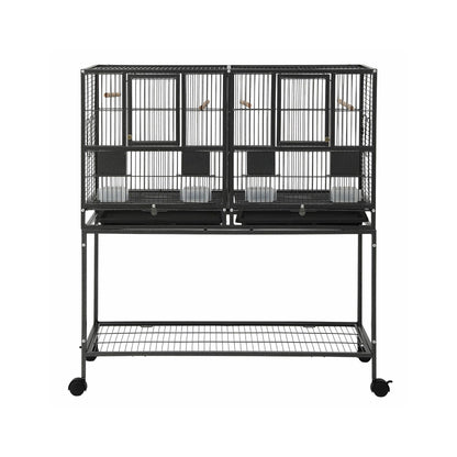 i.Pet 106cm 2-in-1 Bird Cage Aviary with Divider Parrot Budgie Wheels Black - view 3