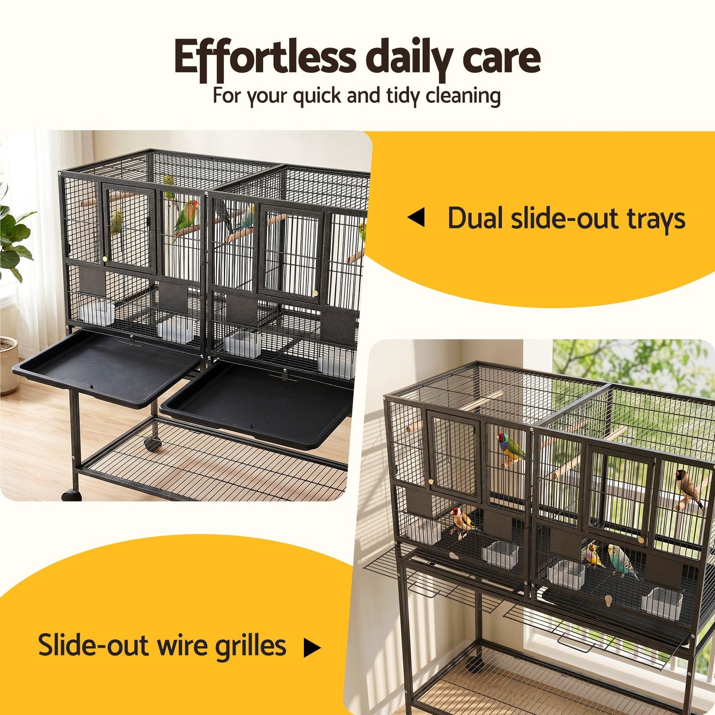 i.Pet 106cm 2-in-1 Bird Cage Aviary with Divider Parrot Budgie Wheels Black - view 7
