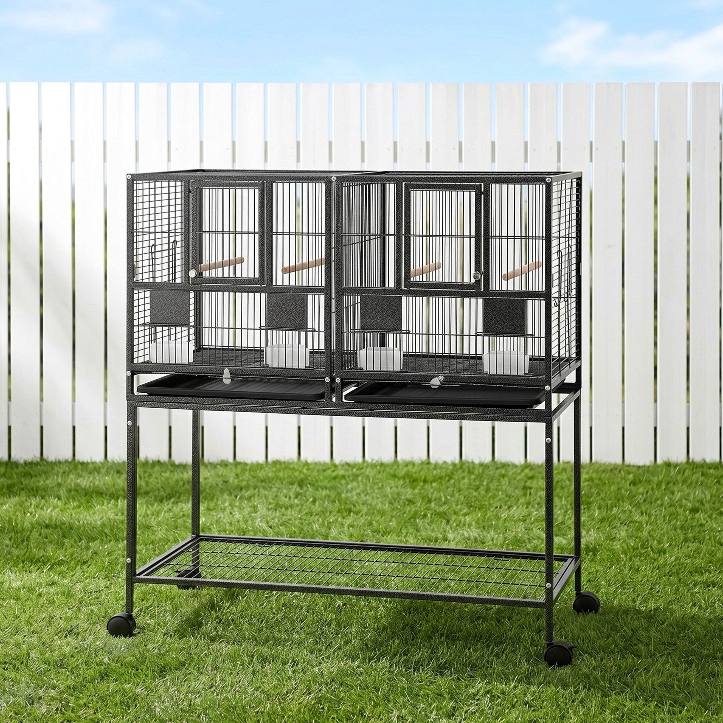 i.Pet 106cm 2-in-1 Bird Cage Aviary with Divider Parrot Budgie Wheels Black - view 9