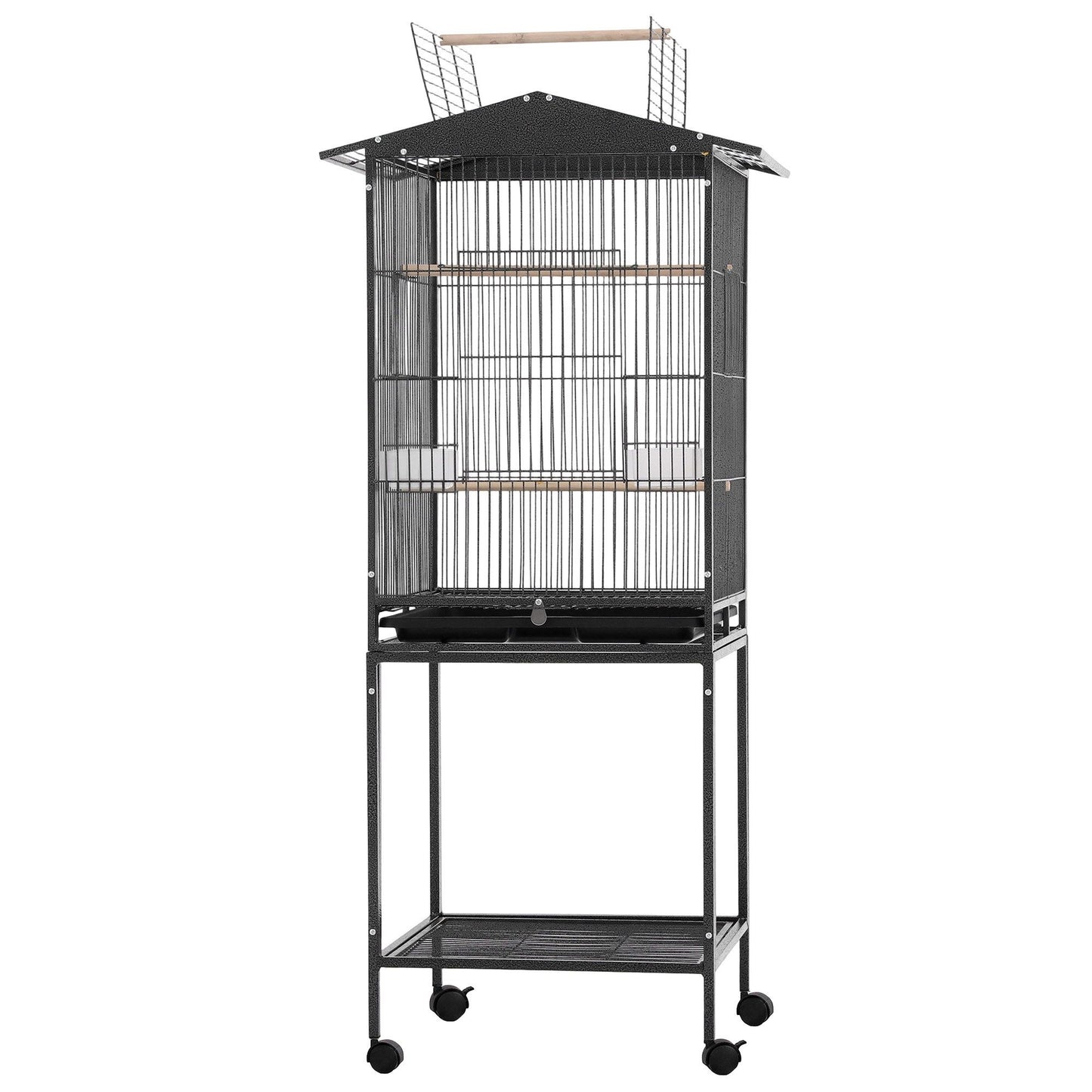 i.Pet 136cm Bird Cage Aviary Open Top Parrot Budgie Stand Wheels Black - view 2