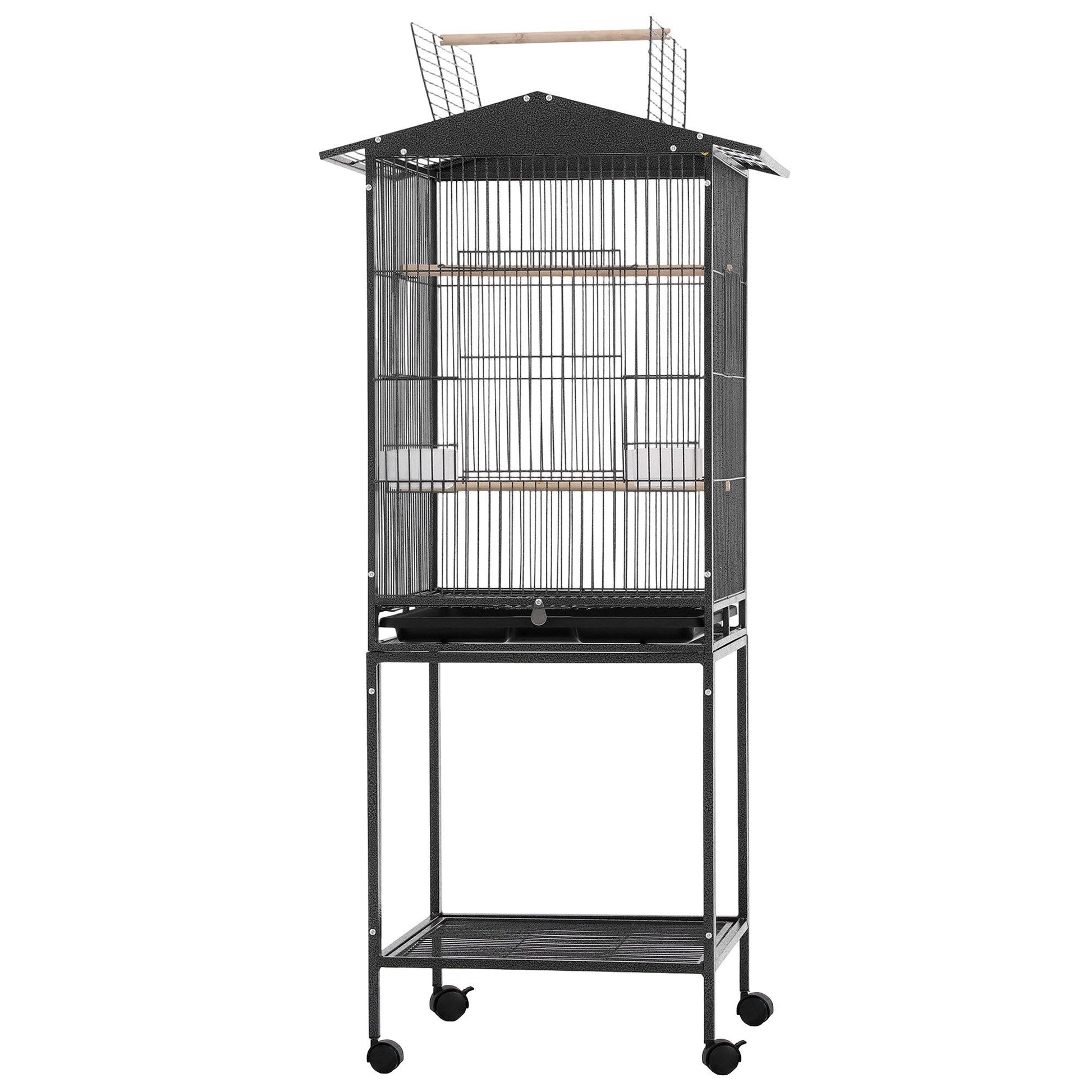 i.Pet 136cm Bird Cage Aviary Open Top Parrot Budgie Stand Wheels Black - view 2