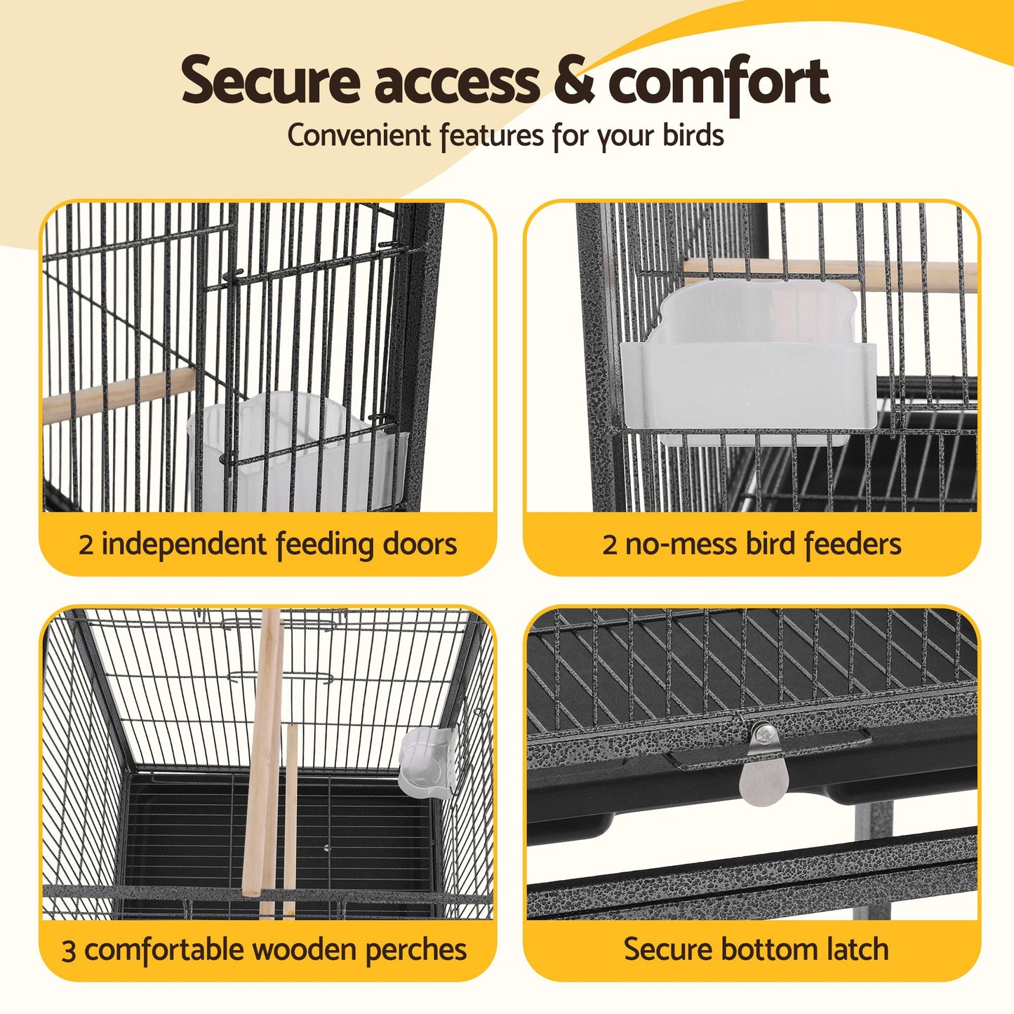 i.Pet 136cm Bird Cage Aviary Open Top Parrot Budgie Stand Wheels Black - view 6