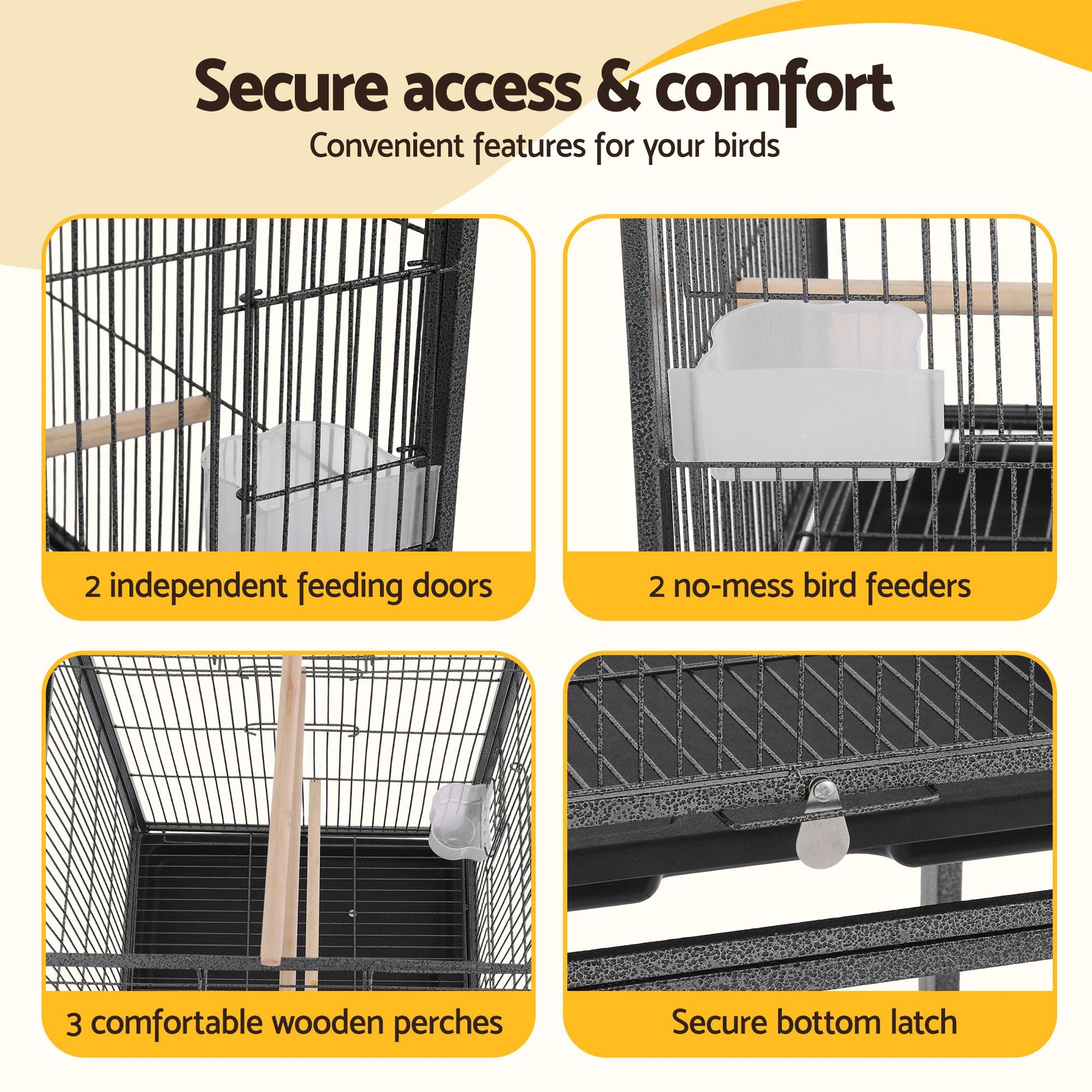 i.Pet 136cm Bird Cage Aviary Open Top Parrot Budgie Stand Wheels Black - view 6