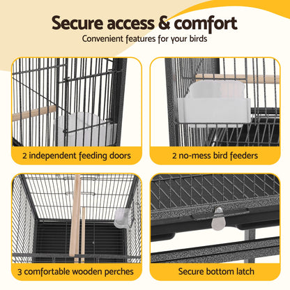 i.Pet 136cm Bird Cage Aviary Open Top Parrot Budgie Stand Wheels Black - view 6