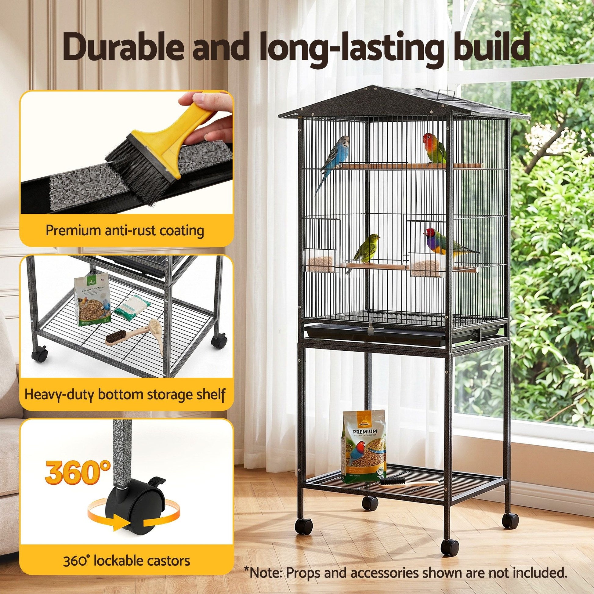 i.Pet 136cm Bird Cage Aviary Open Top Parrot Budgie Stand Wheels Black - view 7