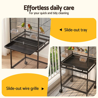 i.Pet 136cm Bird Cage Aviary Open Top Parrot Budgie Stand Wheels Black - view 8