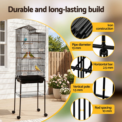 i.Pet 158cm Bird Cage Aviary Parrot Budgie Stand Wheels Black - view 6