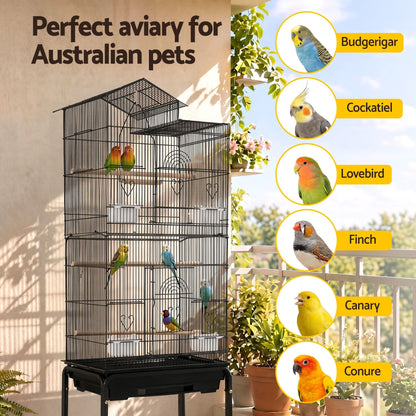 i.Pet 158cm Bird Cage Aviary Parrot Budgie Stand Wheels Black - view 9