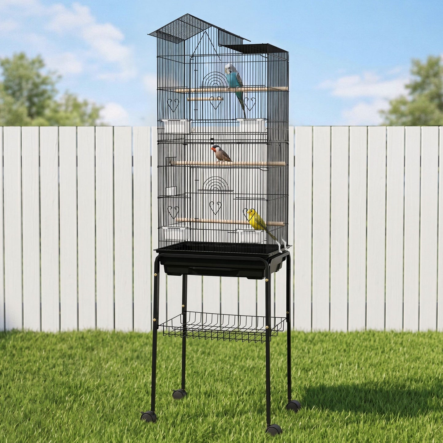 i.Pet 158cm Bird Cage Aviary Parrot Budgie Stand Wheels Black - view 10