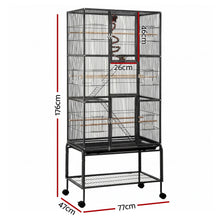 i.Pet 176cm 3-Tier Large Bird Cage Aviary with Ladder Parrot Budgie Wheels Black - view 2