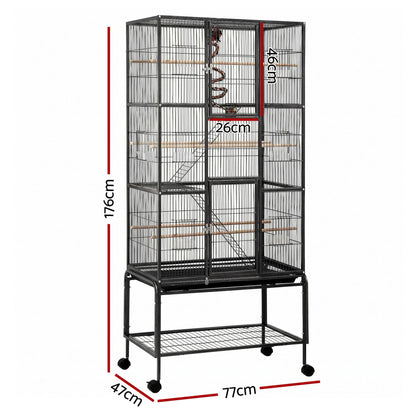 i.Pet 176cm 3-Tier Large Bird Cage Aviary with Ladder Parrot Budgie Wheels Black - view 2
