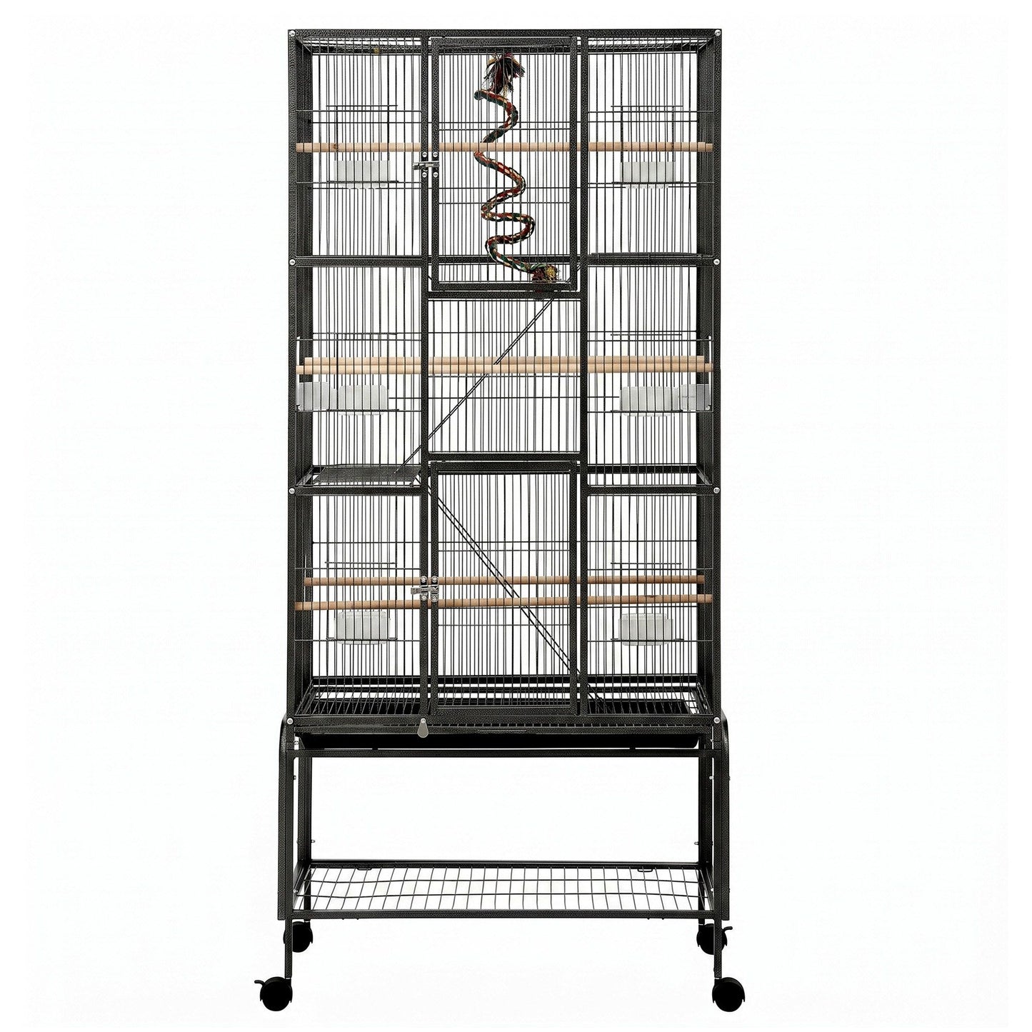 i.Pet 176cm 3-Tier Large Bird Cage Aviary with Ladder Parrot Budgie Wheels Black - view 3