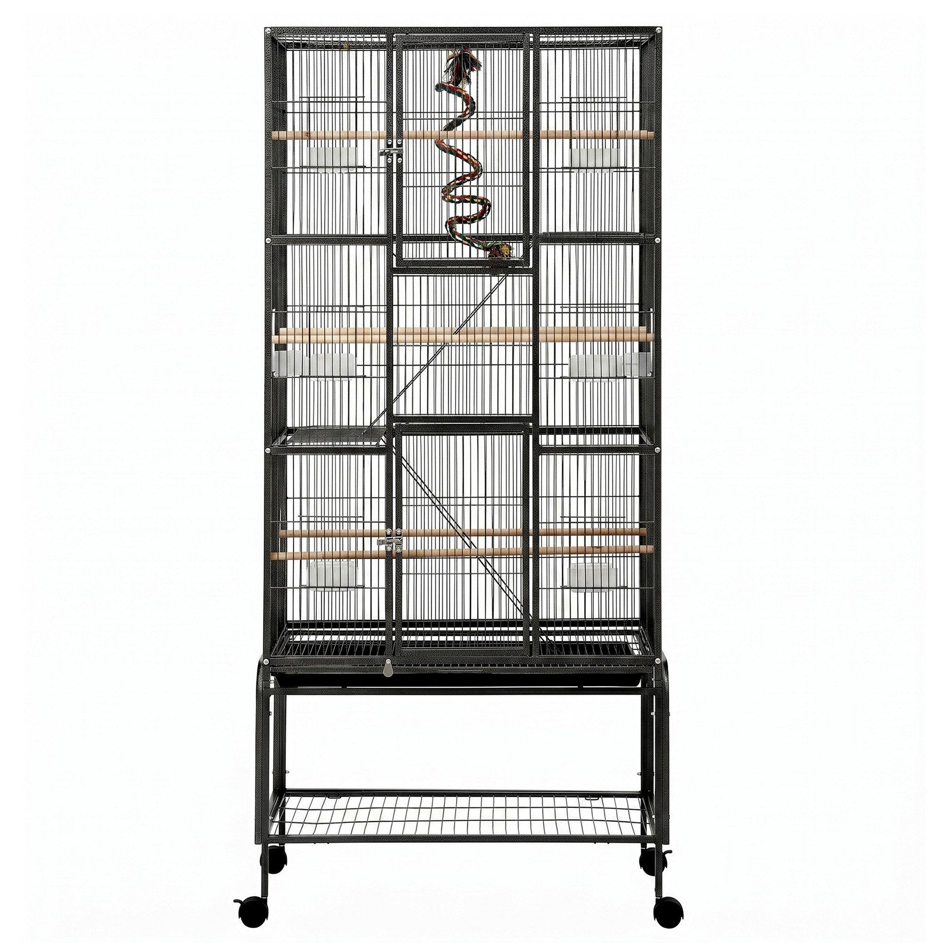 i.Pet 176cm 3-Tier Large Bird Cage Aviary with Ladder Parrot Budgie Wheels Black - view 3