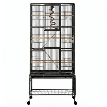 i.Pet 176cm 3-Tier Large Bird Cage Aviary with Ladder Parrot Budgie Wheels Black - view 3