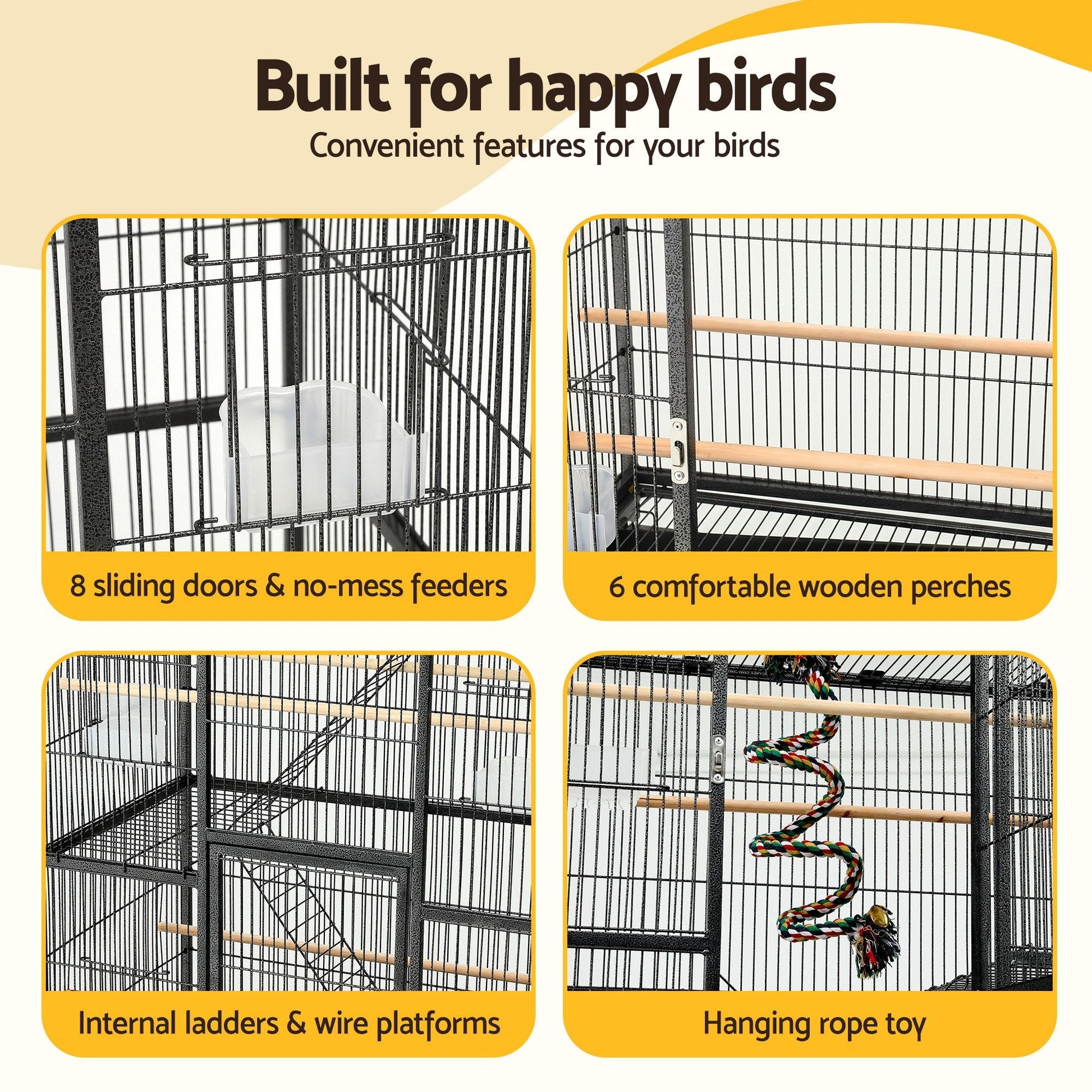 i.Pet 176cm 3-Tier Large Bird Cage Aviary with Ladder Parrot Budgie Wheels Black - view 5