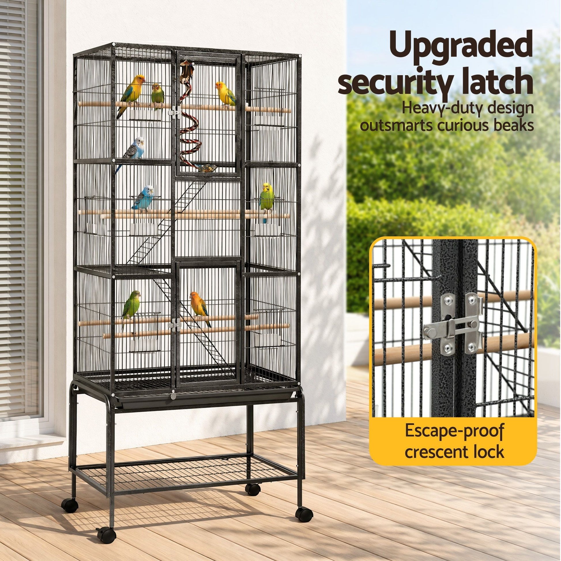 i.Pet 176cm 3-Tier Large Bird Cage Aviary with Ladder Parrot Budgie Wheels Black - view 7