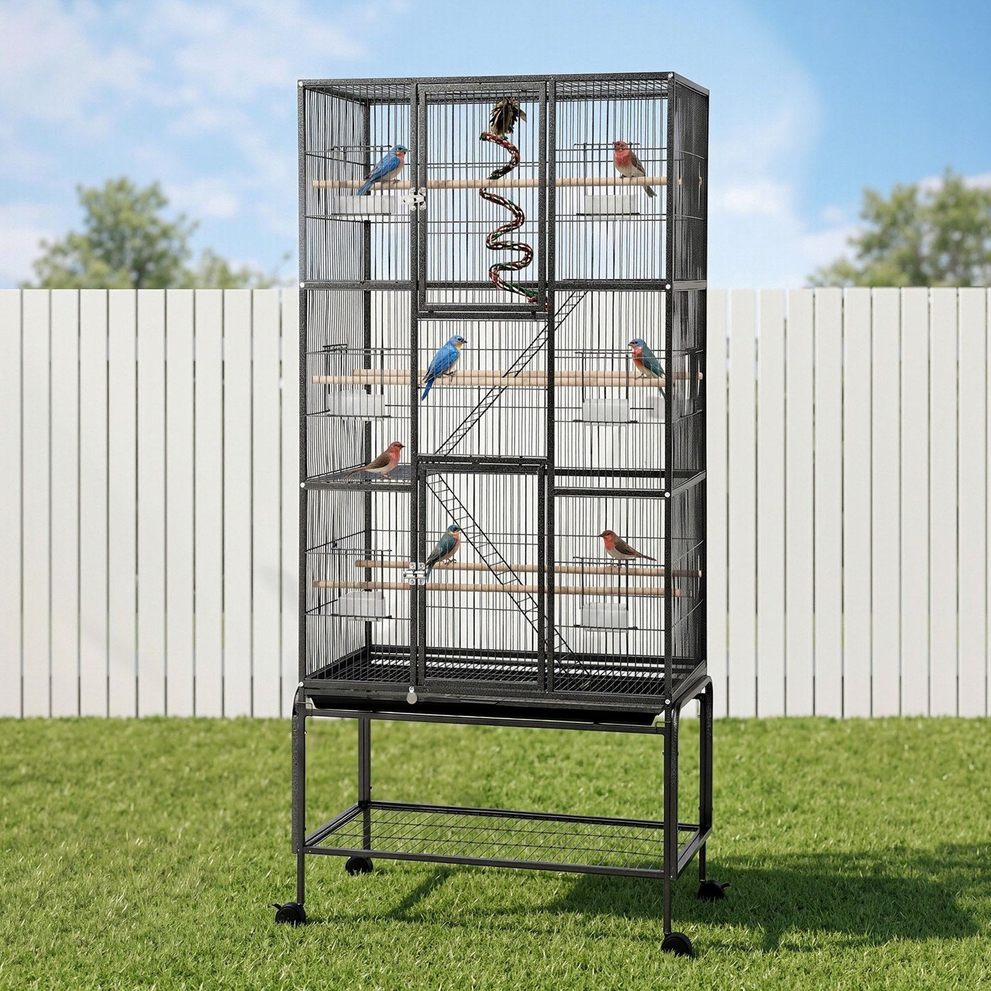 i.Pet 176cm 3-Tier Large Bird Cage Aviary with Ladder Parrot Budgie Wheels Black - view 9