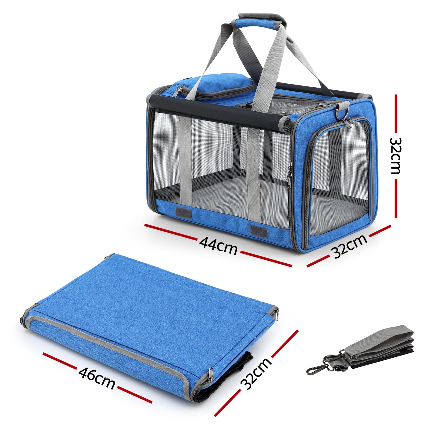 i.Pet Pet Carrier Bag Foldable Dog Cat Durable Crate Travel Cage Portable Car Kennel Blue - view 2