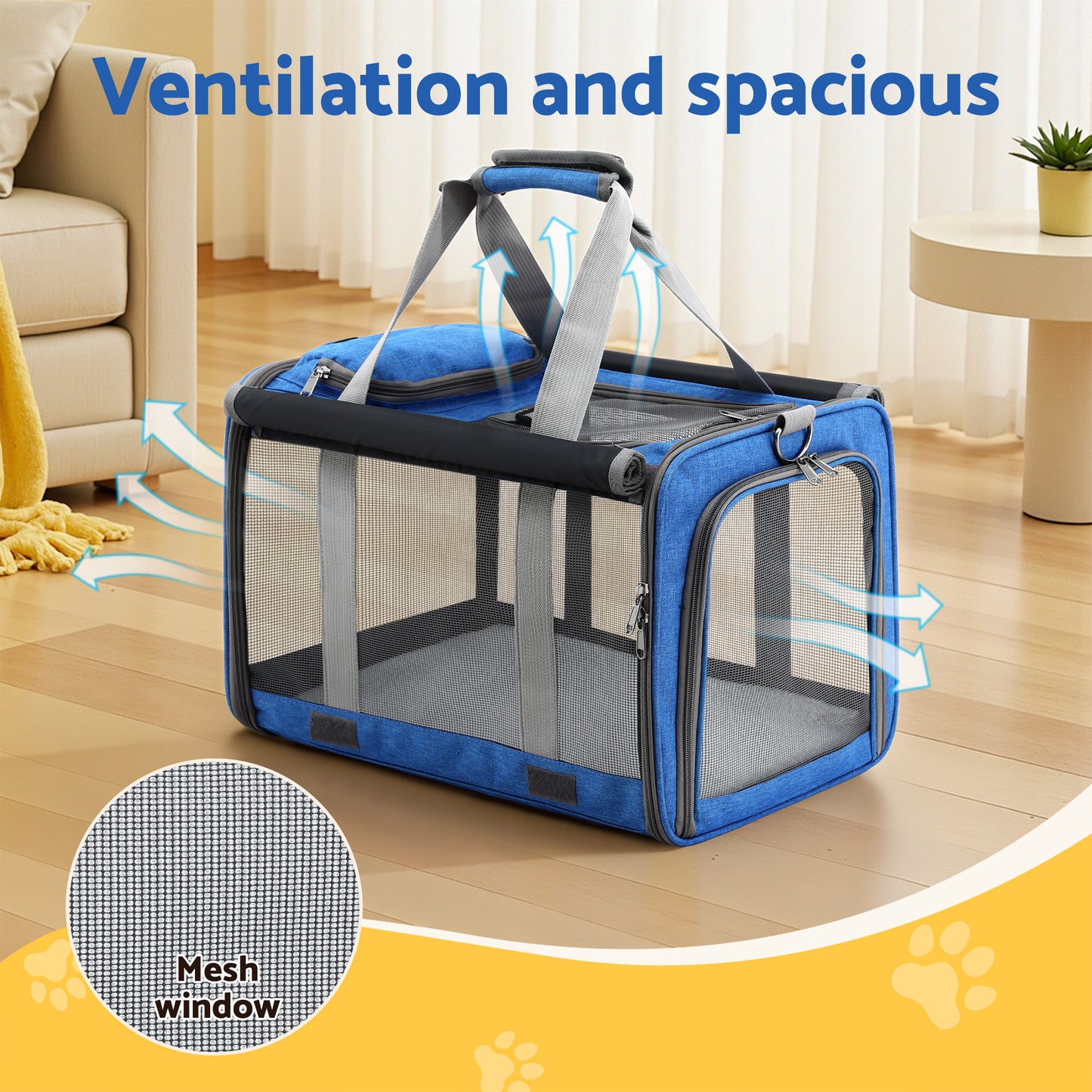 i.Pet Pet Carrier Bag Foldable Dog Cat Durable Crate Travel Cage Portable Car Kennel Blue - view 4