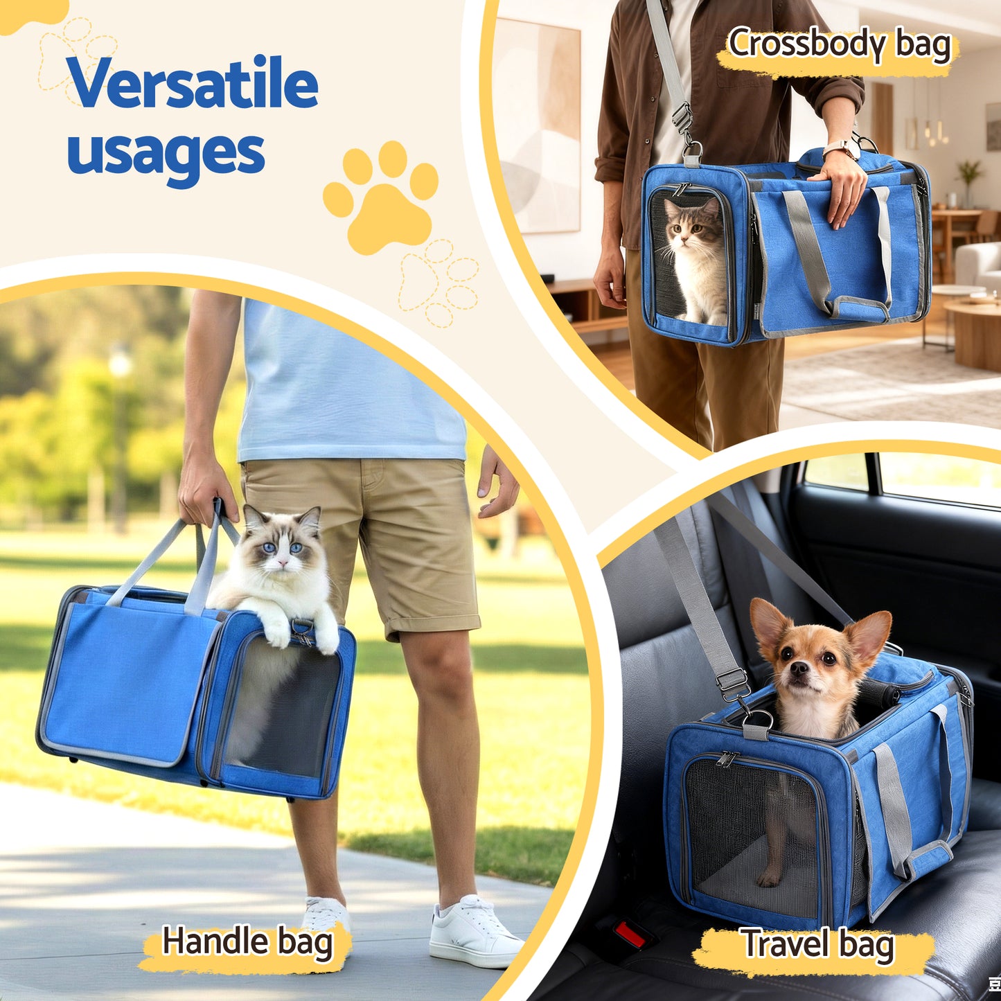 i.Pet Pet Carrier Bag Foldable Dog Cat Durable Crate Travel Cage Portable Car Kennel Blue - view 5