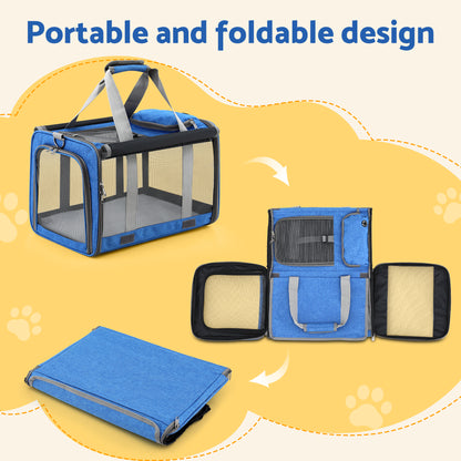 i.Pet Pet Carrier Bag Foldable Dog Cat Durable Crate Travel Cage Portable Car Kennel Blue - view 6