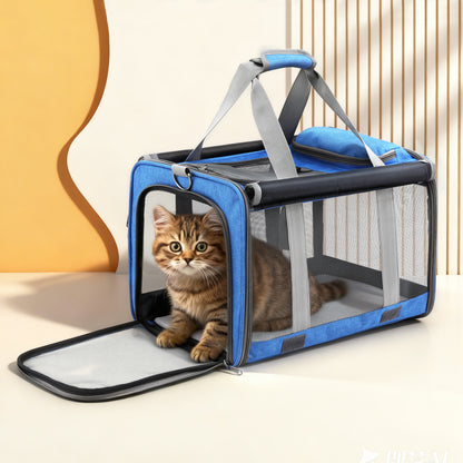i.Pet Pet Carrier Bag Foldable Dog Cat Durable Crate Travel Cage Portable Car Kennel Blue - view 7