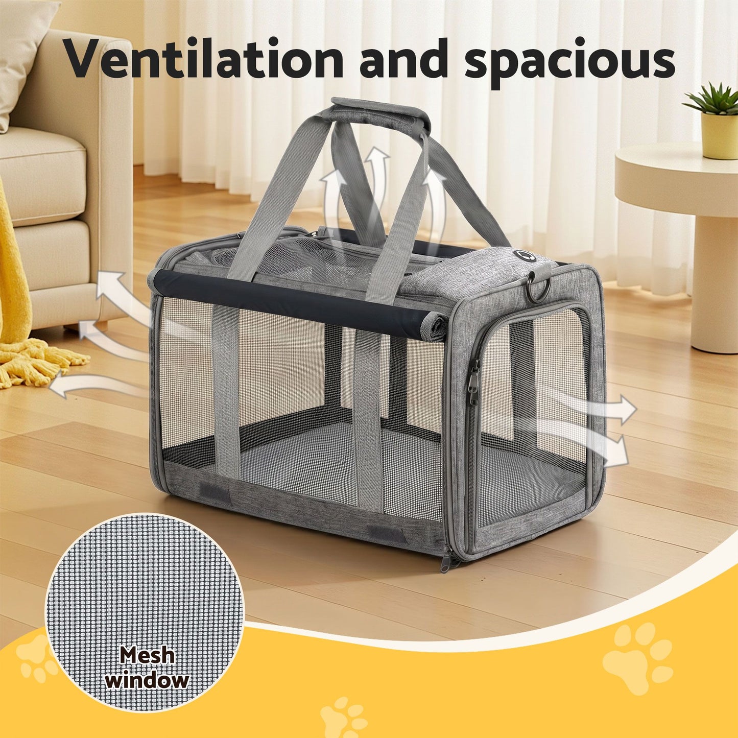 i.Pet Pet Carrier Bag Foldable Dog Cat Durable Crate Travel Cage Portable Car Kennel Grey - view 4