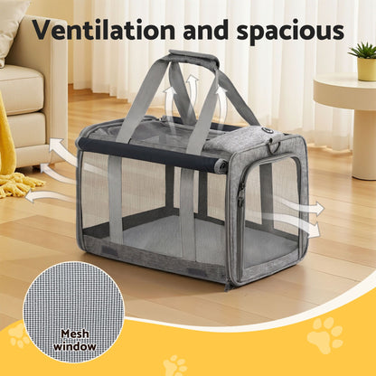 i.Pet Pet Carrier Bag Foldable Dog Cat Durable Crate Travel Cage Portable Car Kennel Grey - view 4