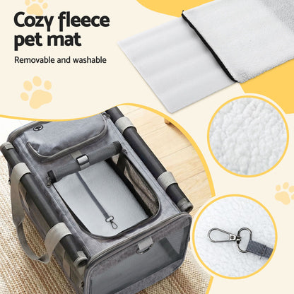 i.Pet Pet Carrier Bag Foldable Dog Cat Durable Crate Travel Cage Portable Car Kennel Grey - view 6