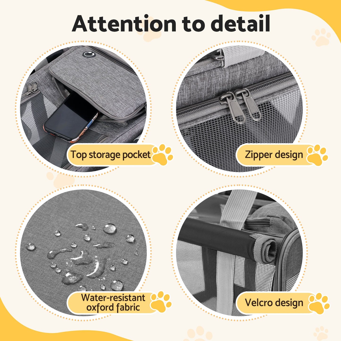 i.Pet Pet Carrier Bag Foldable Dog Cat Durable Crate Travel Cage Portable Car Kennel Grey - view 7