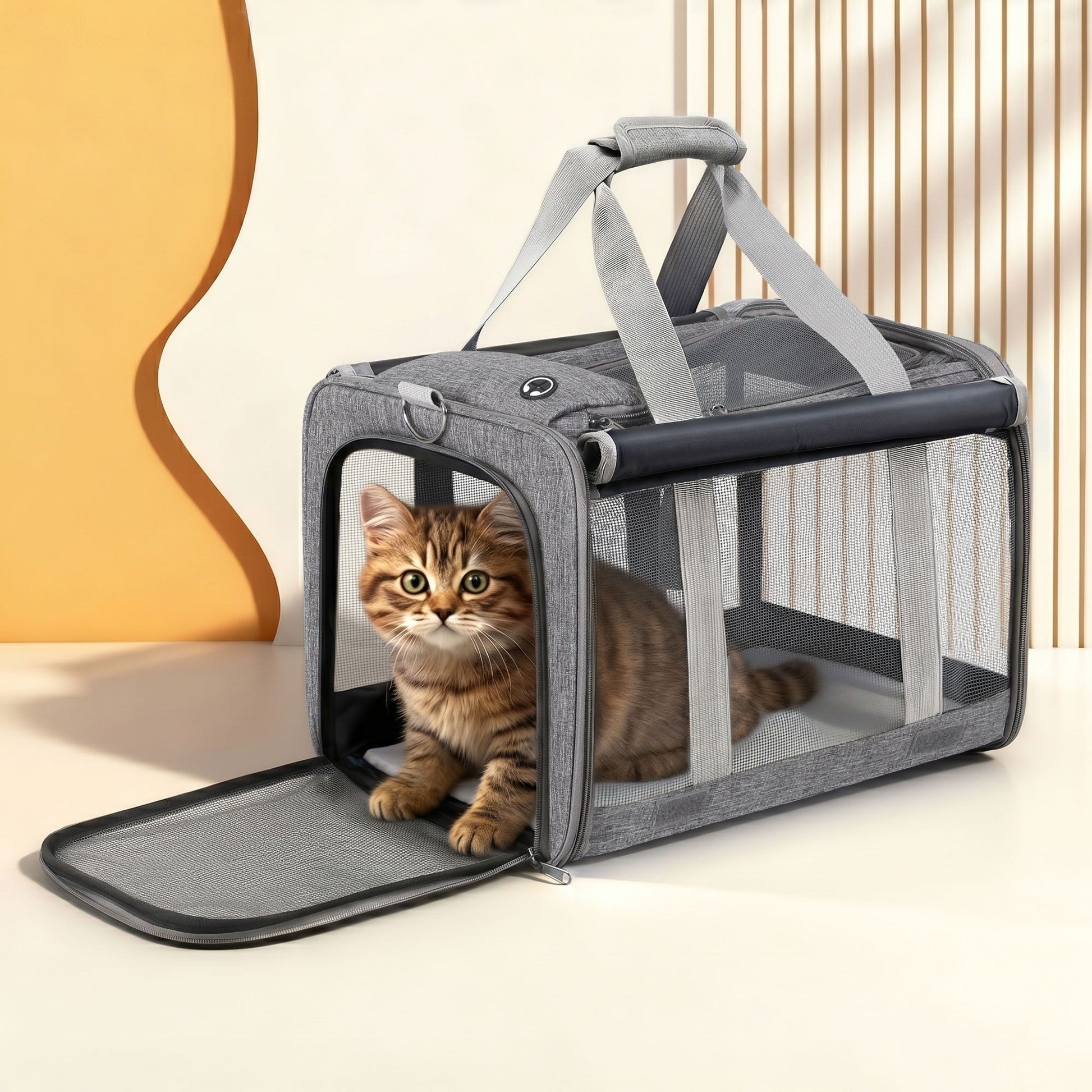 i.Pet Pet Carrier Bag Foldable Dog Cat Durable Crate Travel Cage Portable Car Kennel Grey - view 9