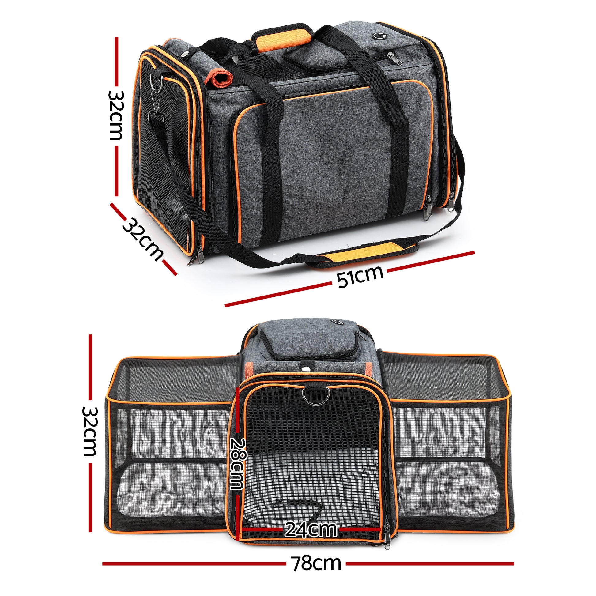 i.Pet Pet Carrier Bag Foldable Expandable Dog Cat Travel Cage Portable Car Kennel - view 2