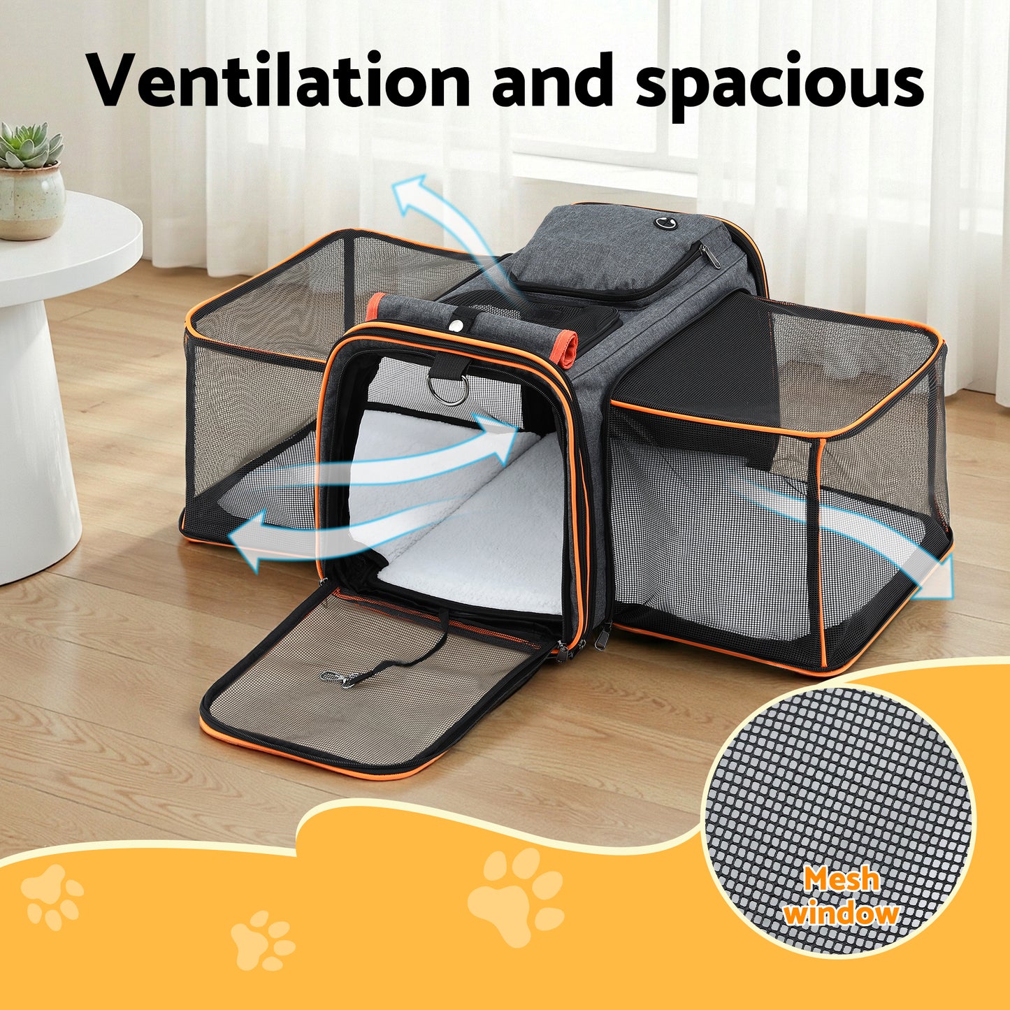 i.Pet Pet Carrier Bag Foldable Expandable Dog Cat Travel Cage Portable Car Kennel - view 4