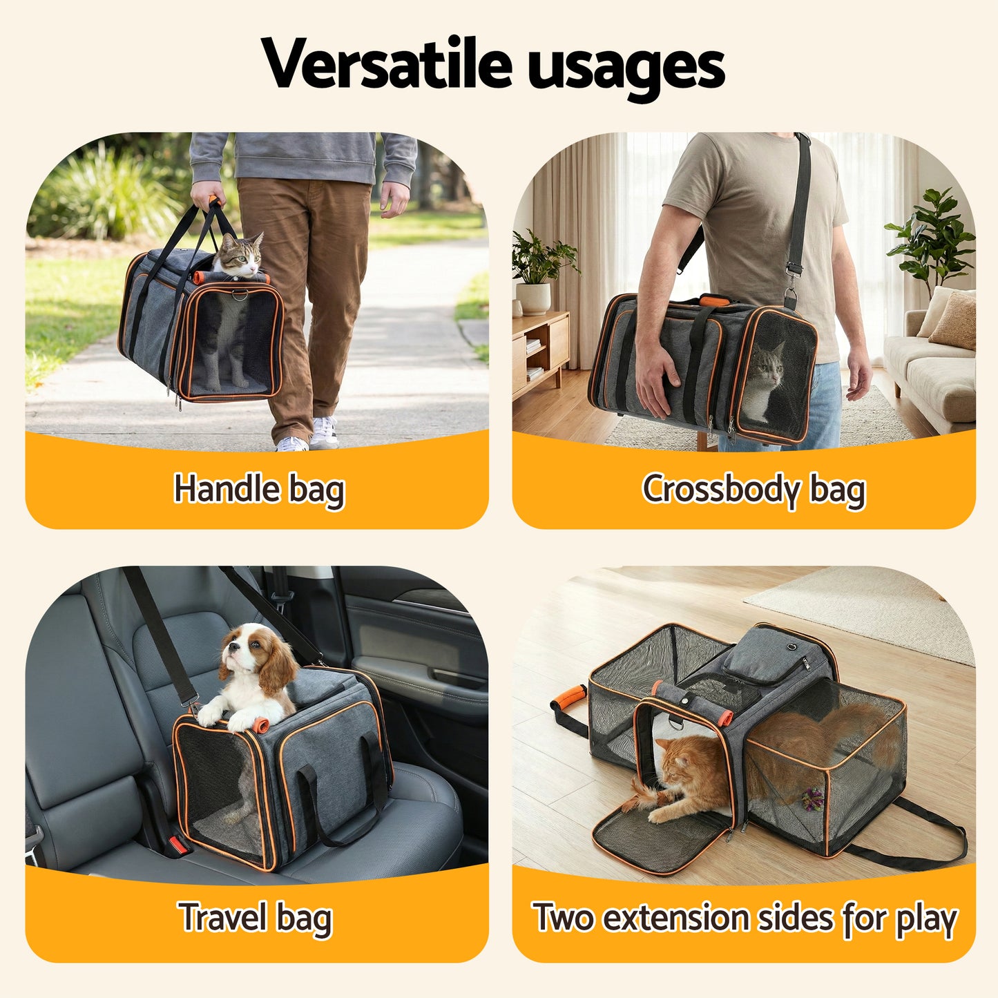 i.Pet Pet Carrier Bag Foldable Expandable Dog Cat Travel Cage Portable Car Kennel - view 5