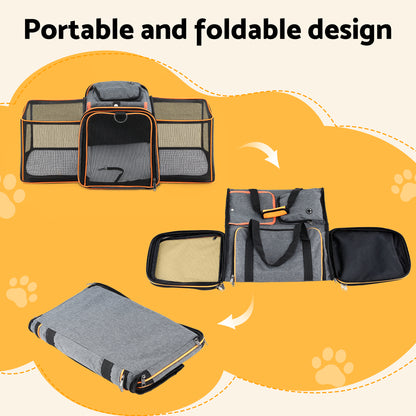 i.Pet Pet Carrier Bag Foldable Expandable Dog Cat Travel Cage Portable Car Kennel - view 6