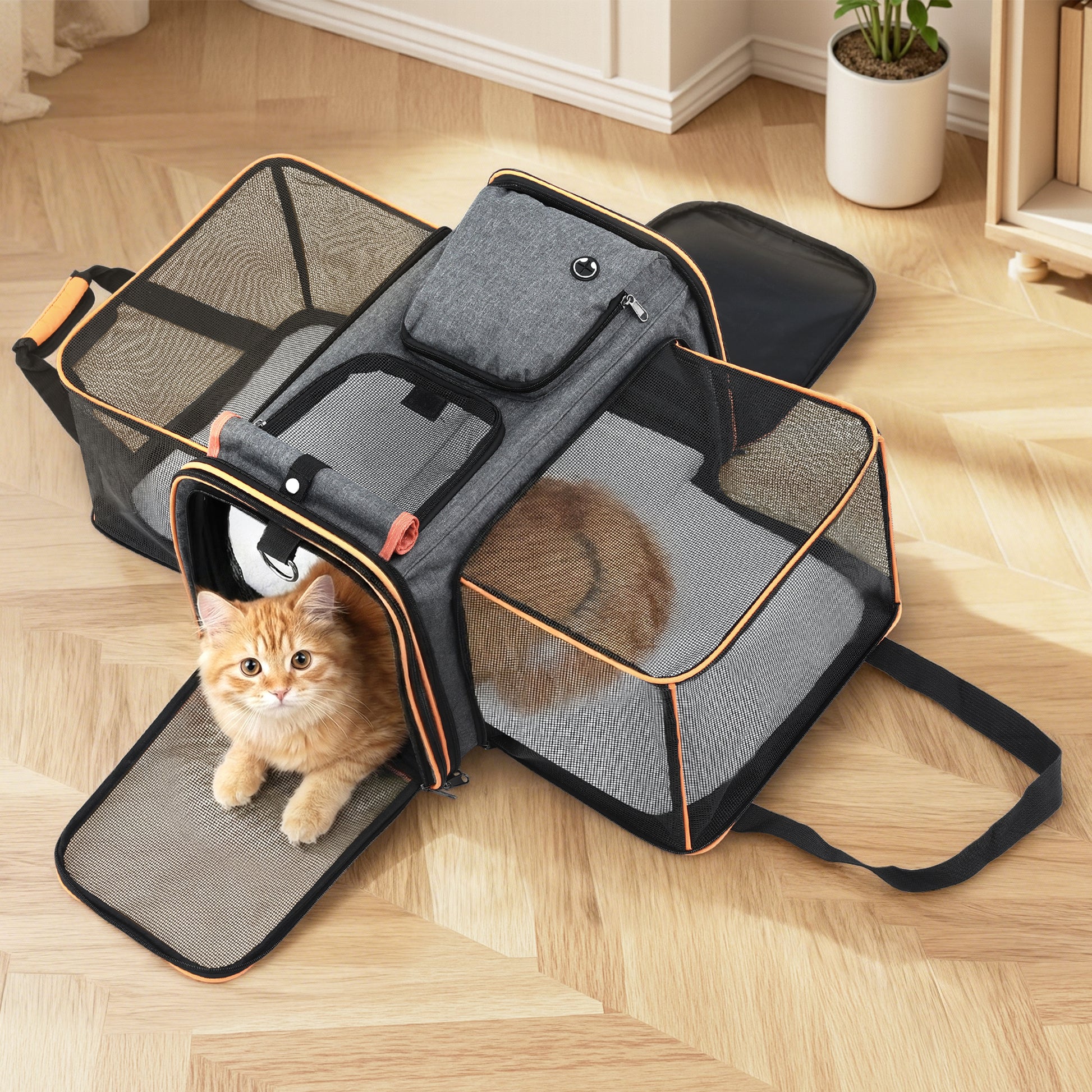 i.Pet Pet Carrier Bag Foldable Expandable Dog Cat Travel Cage Portable Car Kennel - view 7