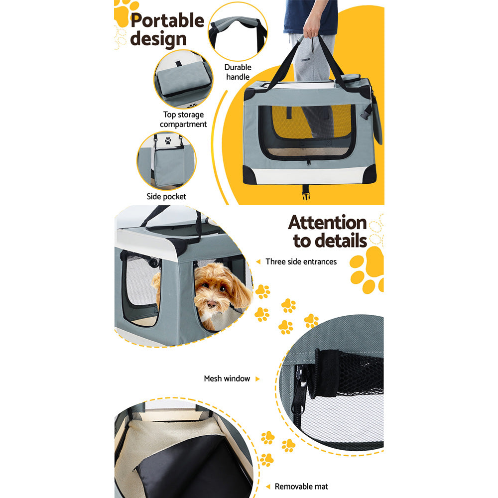 i.Pet Pet Carrier Soft Crate Dog Cat Travel 70x52CM Portable Foldable Car Large - view 6