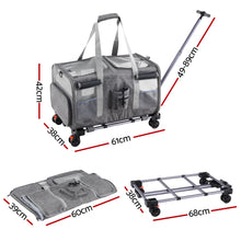 i.Pet Pet Carrier Swivel Wheels Foldable Cat Dog Trolley Stroller Travel Bag Grey - view 2