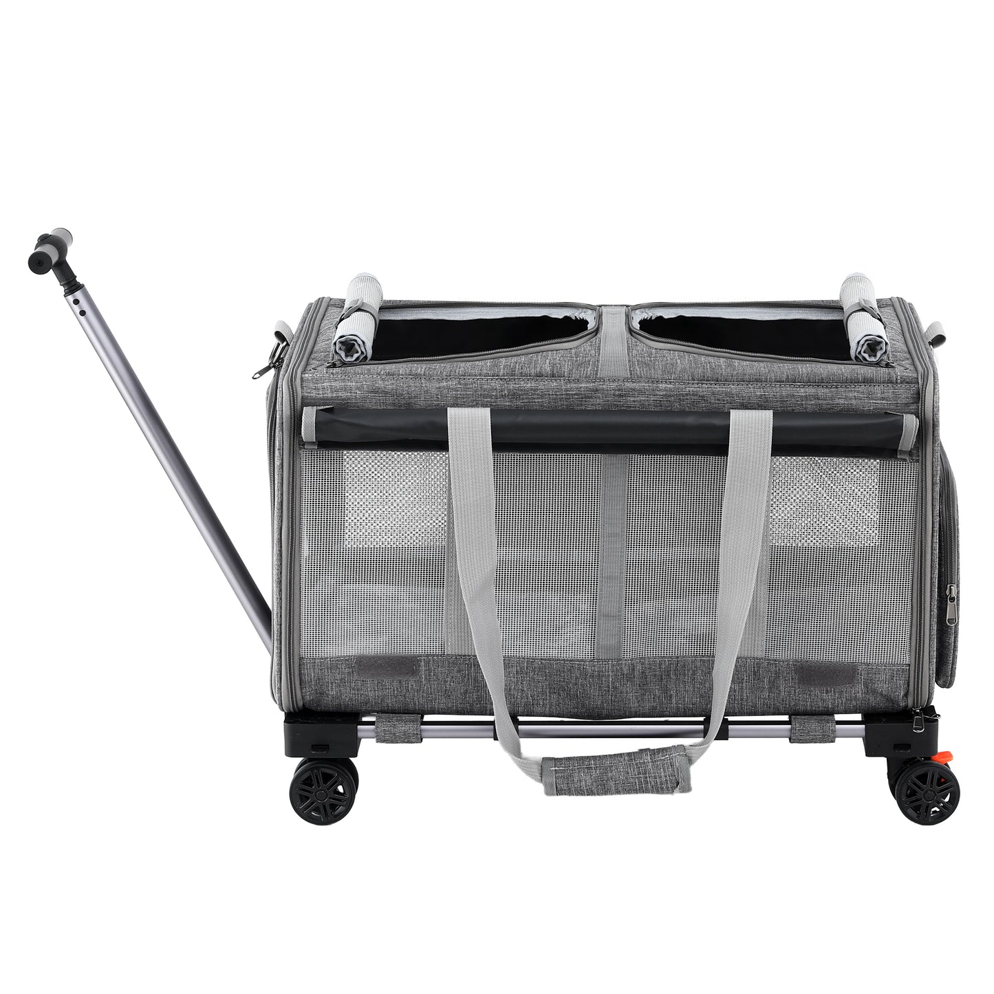 i.Pet Pet Carrier Swivel Wheels Foldable Cat Dog Trolley Stroller Travel Bag Grey - view 3