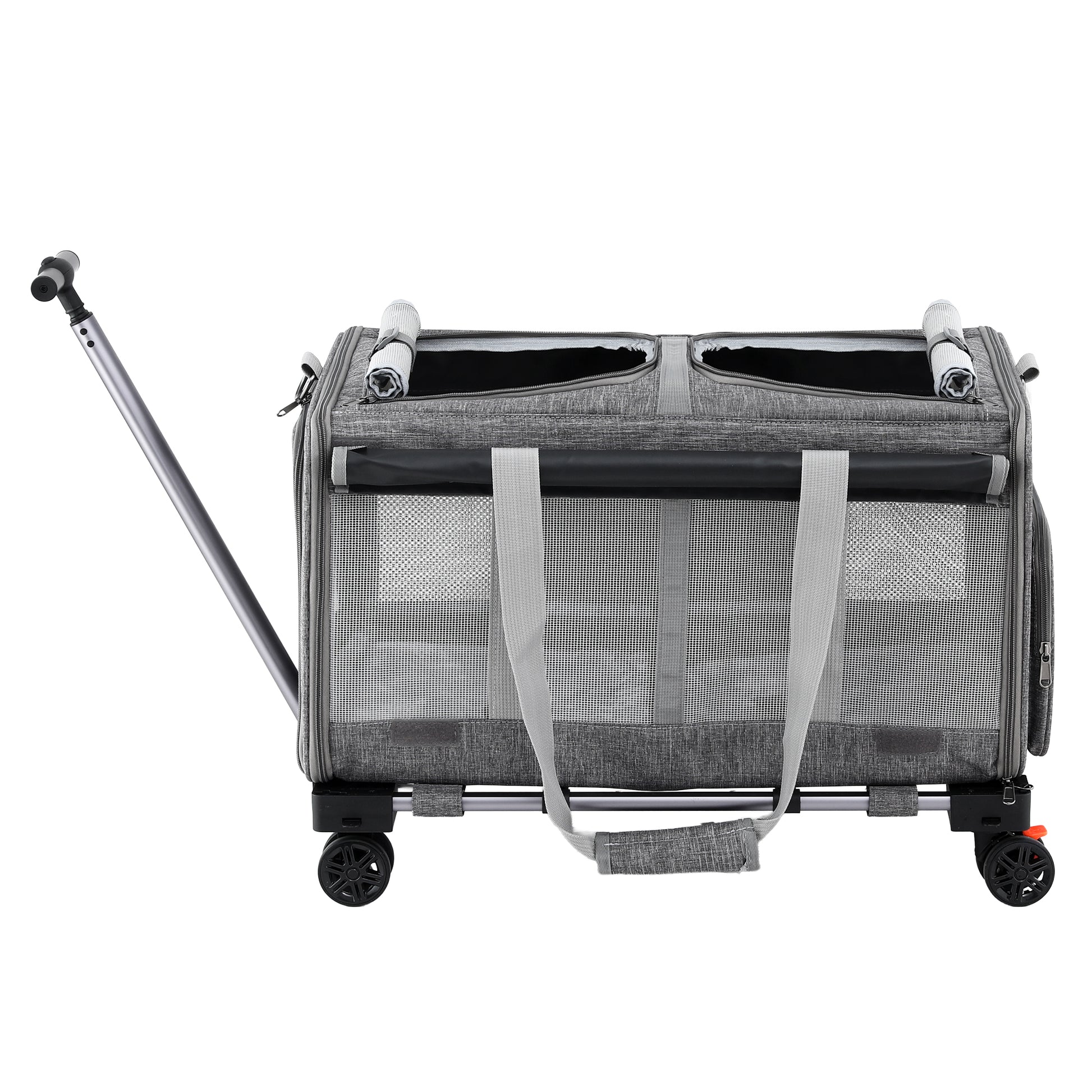 i.Pet Pet Carrier Swivel Wheels Foldable Cat Dog Trolley Stroller Travel Bag Grey - view 3
