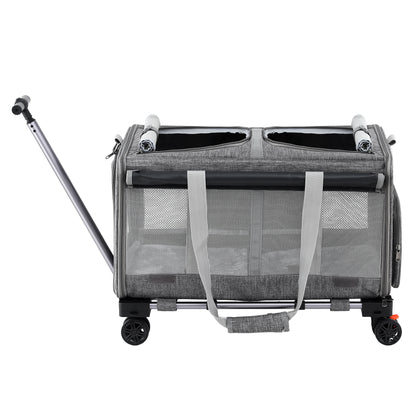 i.Pet Pet Carrier Swivel Wheels Foldable Cat Dog Trolley Stroller Travel Bag Grey - view 3