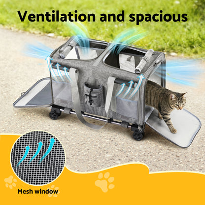 i.Pet Pet Carrier Swivel Wheels Foldable Cat Dog Trolley Stroller Travel Bag Grey - view 4