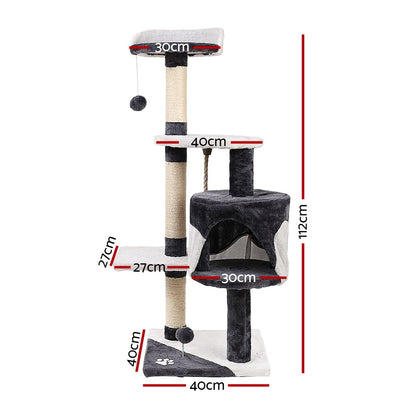 i.Pet Cat Tree 112cm Tower Scratching Post Scratcher Wood Condo House Furniture - view 2